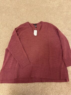 Eileen Fisher Sweater Womens Large Purple Merino Wool V Neck Box Top Knit 1X NWT